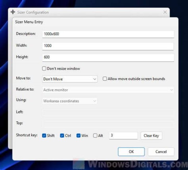 Scale and Resize options list