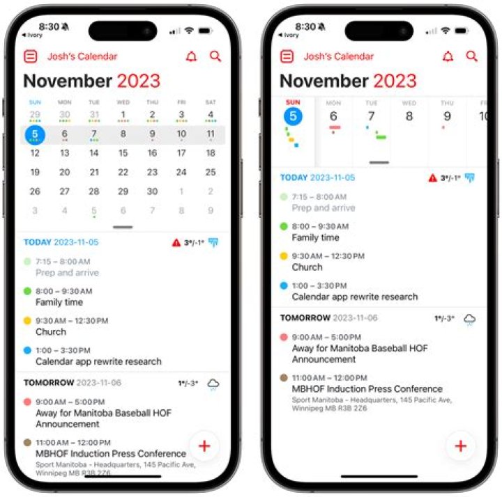 screenshot of Calendar app