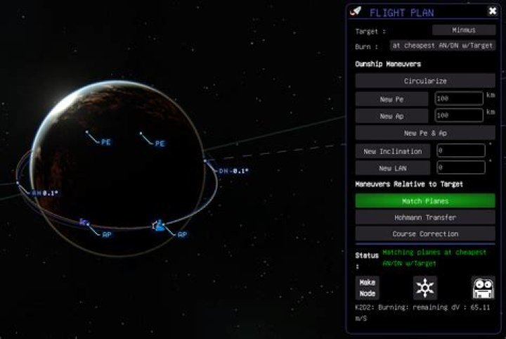 Screenshot of planned maneuver from LKO to Eve intercept