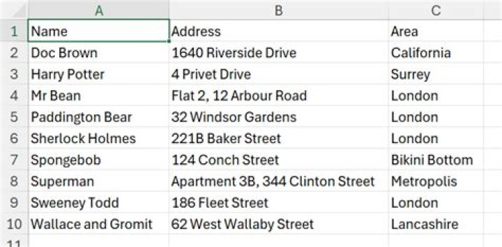 screenshot of spreadsheet