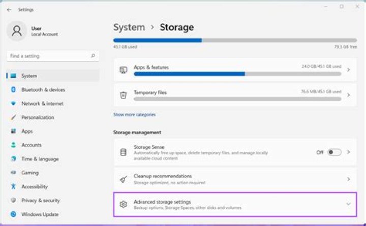 Screenshot of Storage screen