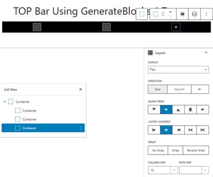 Screenshot of top bar