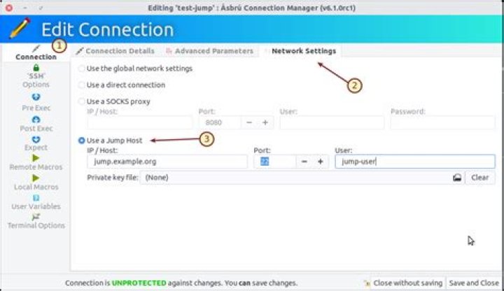 Screenshot showing Connection Manager Options