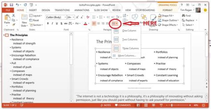 Screenshot with column button circled