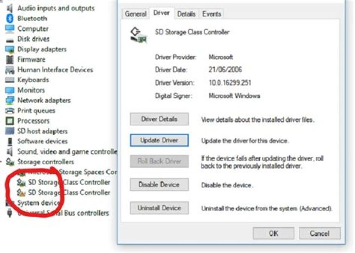 SD storage class controller error (code 10) on Windows 10 but not windows 7