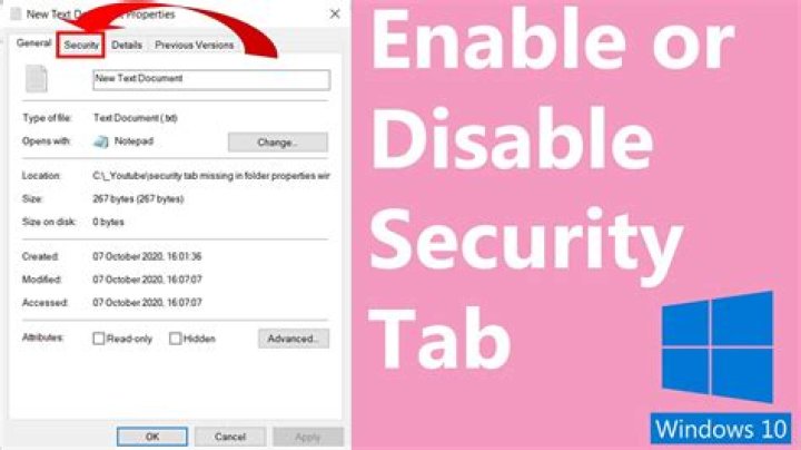 Security Tab missing from a certain file in windows 10