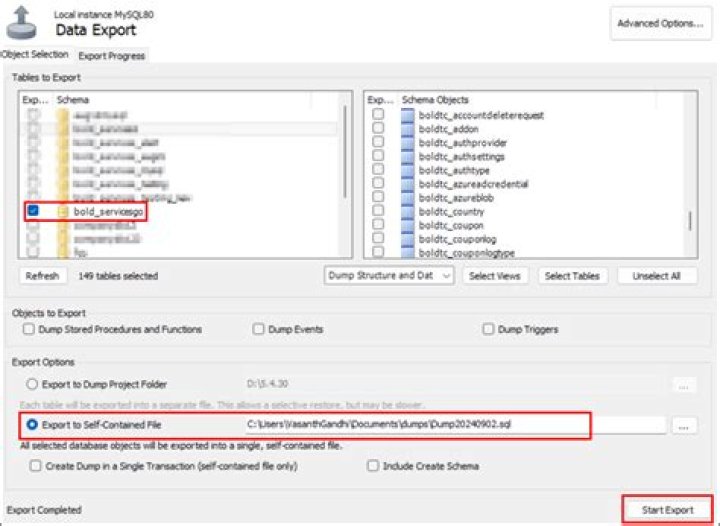 Select export option