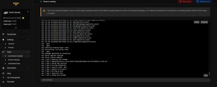 Server console on the left, Game on the right