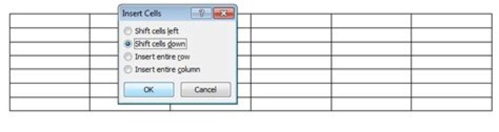 shift cells down add a row in word not shift cell down