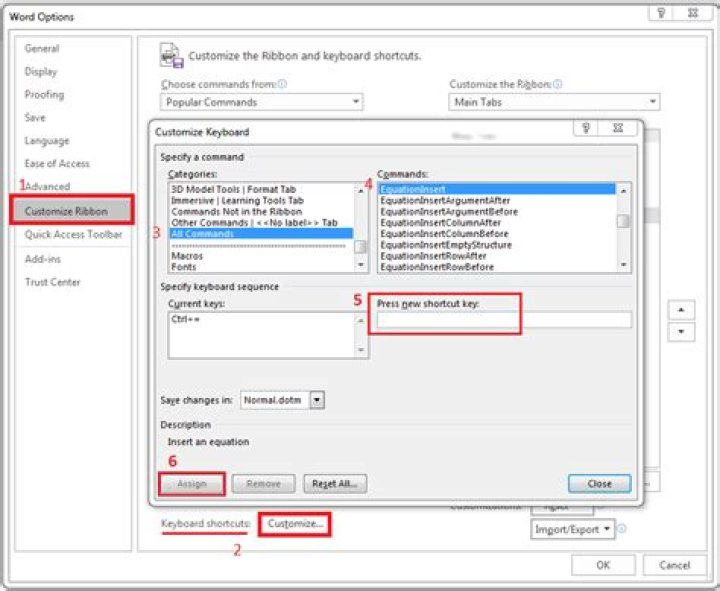 Shortcut of 'adding an equation' in Word 2016 for laptop