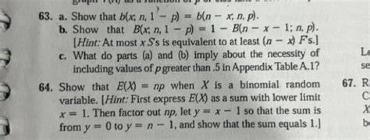 Show that $B(x; \ n, \ 1 - p) = 1 - B(n - x - 1; \ n, \ p)$