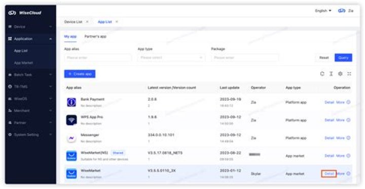 showing the app list section