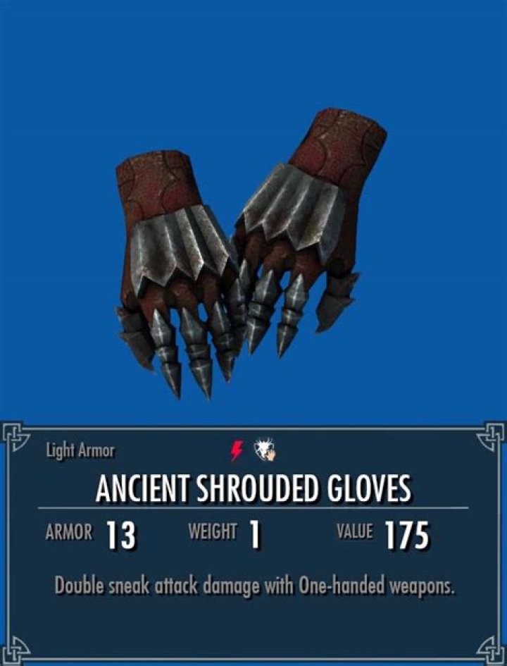 Shrouded Gloves item in the Creation Kit, with the MagicDisallowEnchanting keyword highlighted