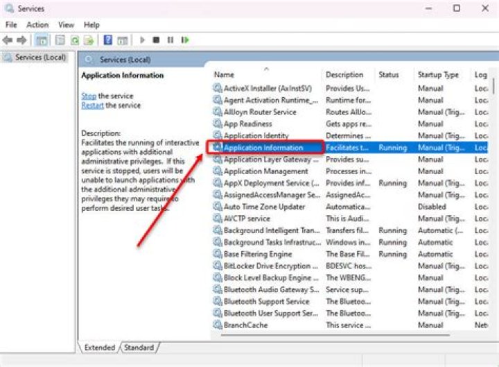 So I disabled the Application Information service