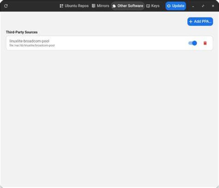 Software Sources menu item