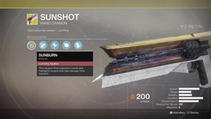 Sunshot is an energy weapon and icon faces from left to right.