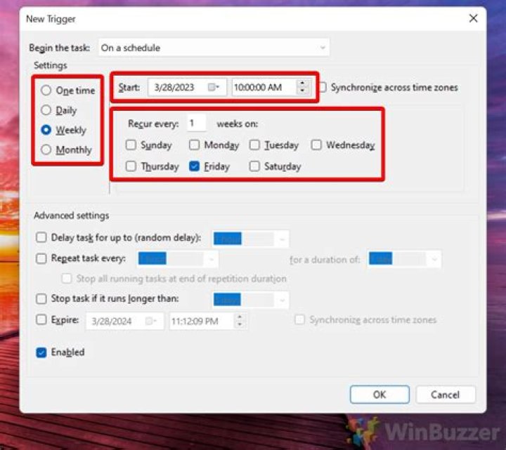 Task Scheduler trigger example