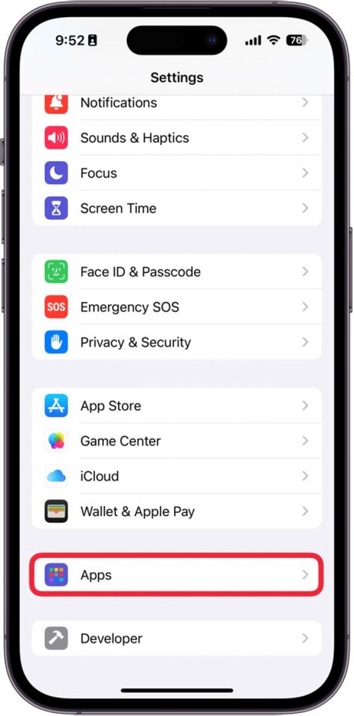 the app list section not the pinned tiles