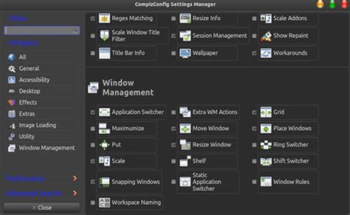 The Compiz settings manager