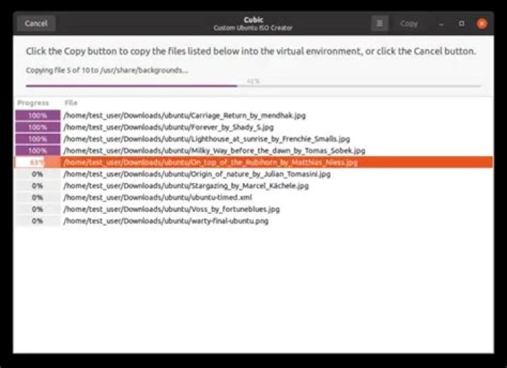The Cubic Terminal Copy Files Page