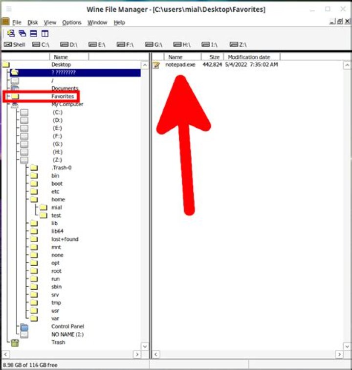 The wine file manager