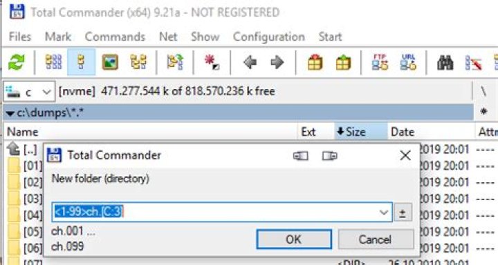 Total Commander New Folder dialog with counter