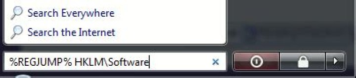 typing %REGJUMP% in Start Search box