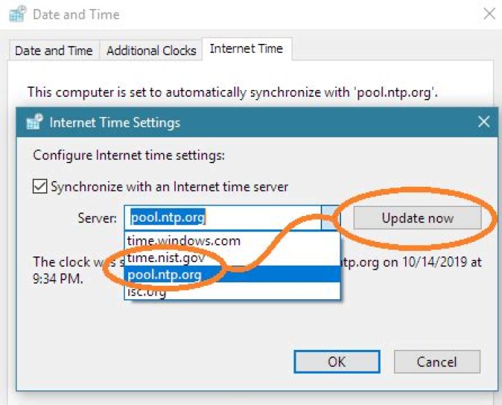 Unable to sync Windows 10 time with time servers