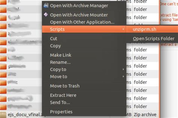 unzip delete nautilus script