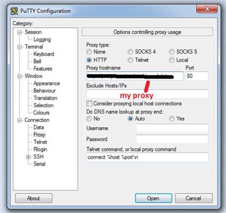 Use PuTTY behind a Proxy