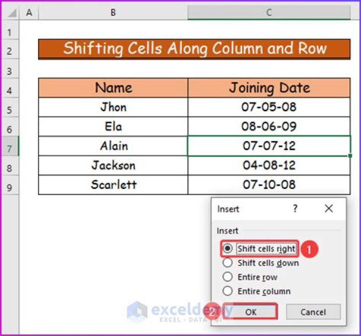 Using Excel, how can I shift all values in a column down 1 row?