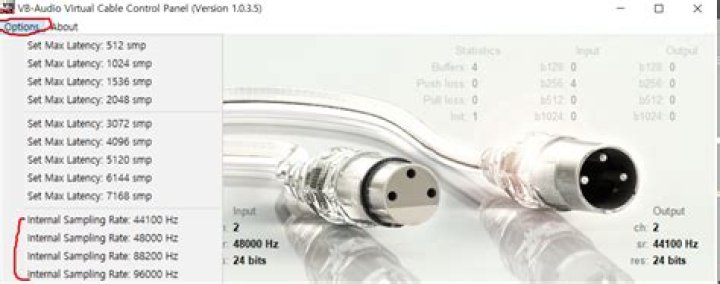 VB cable - how to change input sr, output sr?
