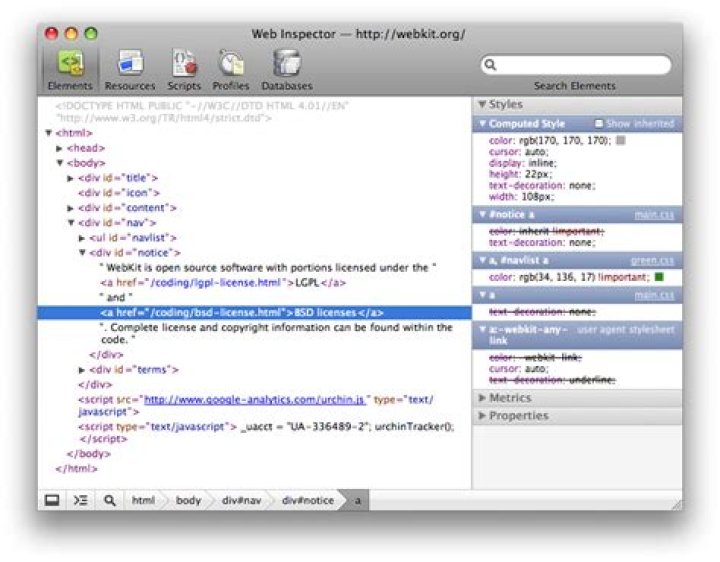WebKit web inspector