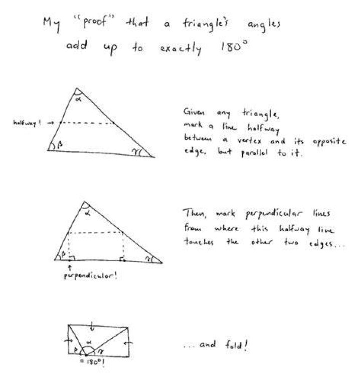 What's a proof that the angles of a triangle add up to 180°?