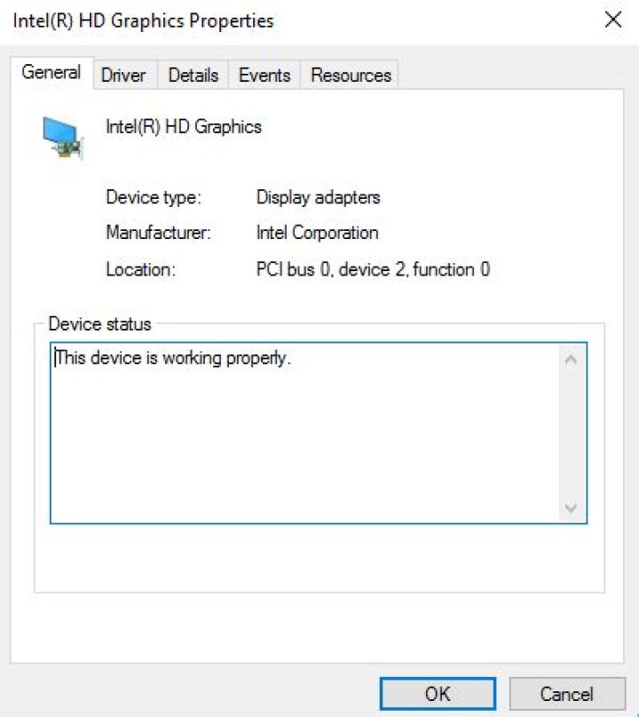 What does PCI bus 0, device 2, function 0 in Intel HD Graphic properties mean?