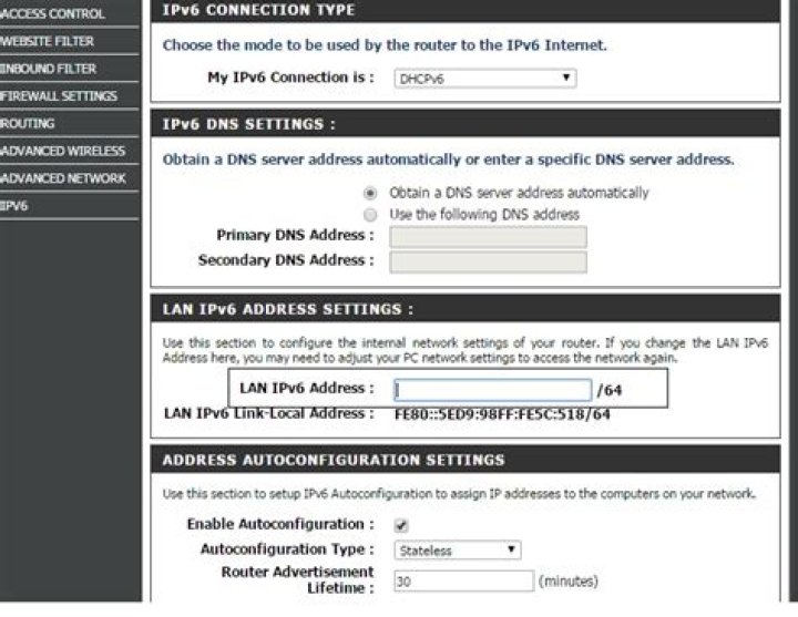 What is LAN IPv6 address for a router?