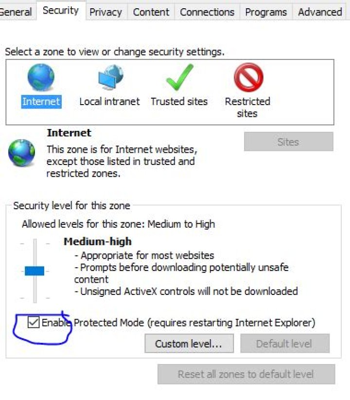 What is the Registry setting to enable protected mode in a specific zone