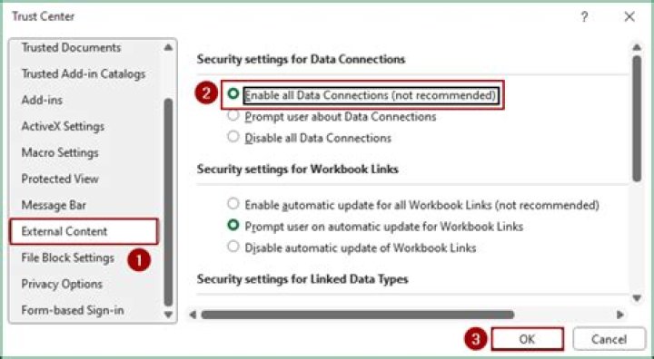 Why can't Excel show me which data connections are disabled?