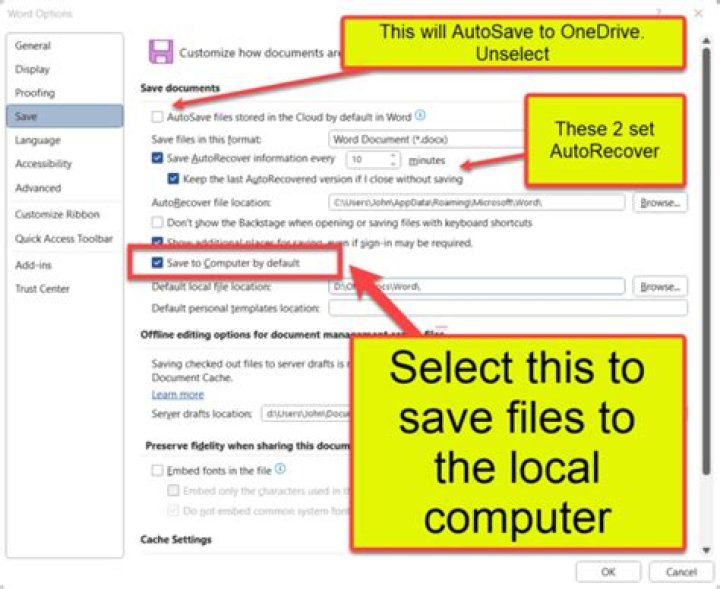 Why can't Word autosave a file to local storage?