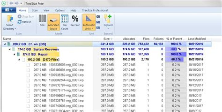 Why is my Windows 7 recovery folder 53% of my disk