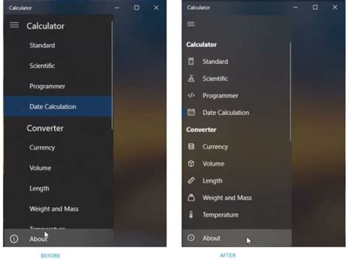 Windows 10 Calculator right-click