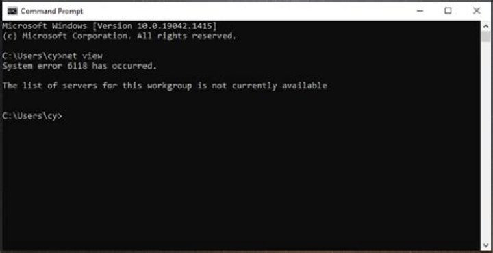 Windows 10 CMD net view /all returns error 6118 