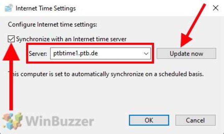 Windows 10: Internet Time Settings