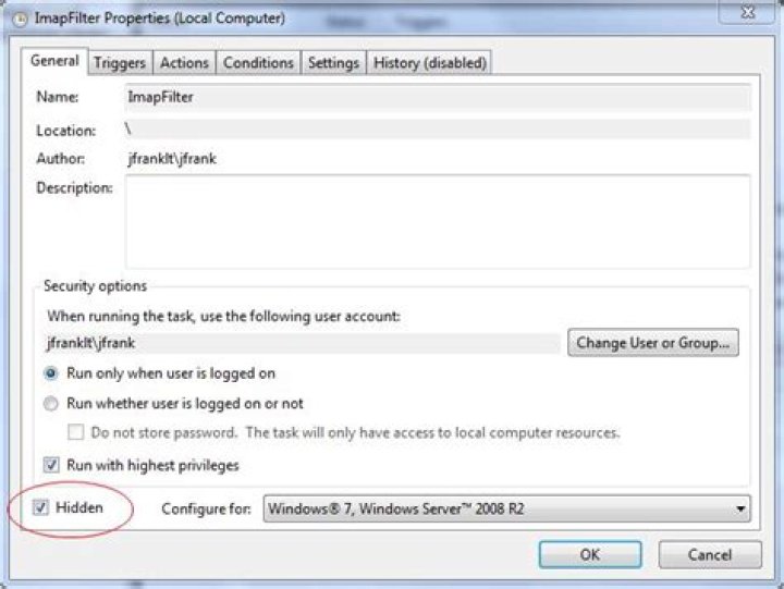 Windows 7 Task Scheduler Hidden setting doesn't work