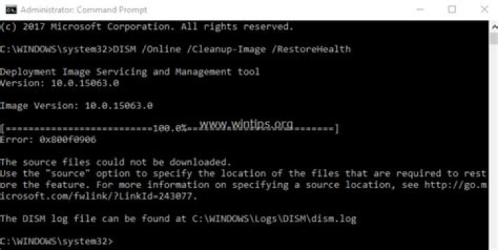 Windows: DISM: Error: 0x800f0906: The source files could not be downloaded