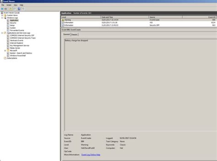 Windows event id for battery level change