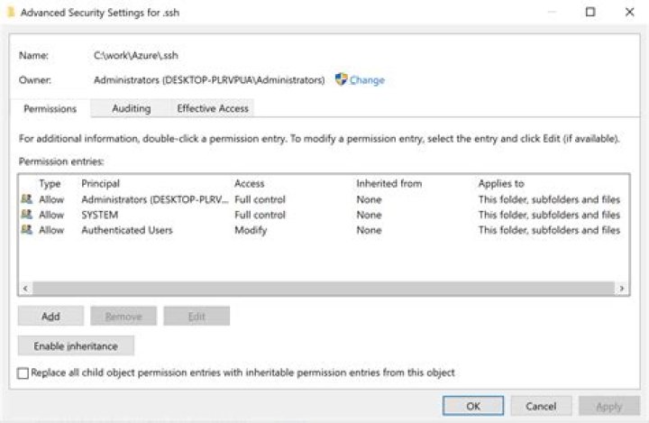Windows SSH: Permissions for 'private-key' are too open