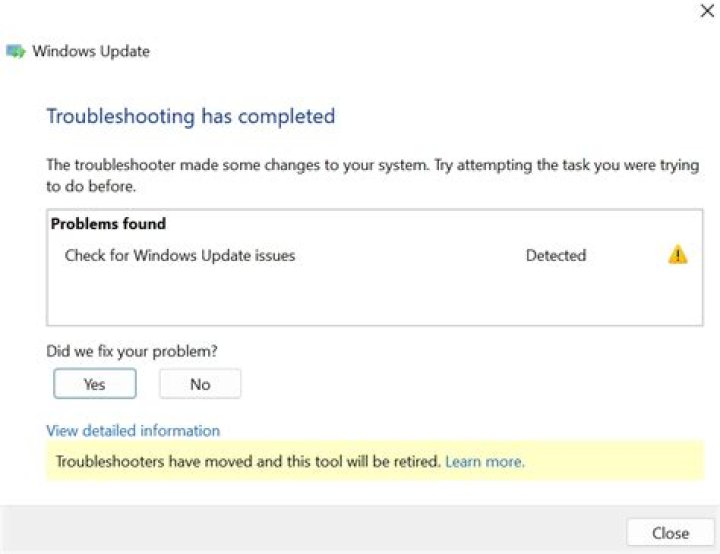 windows update troubleshooter results