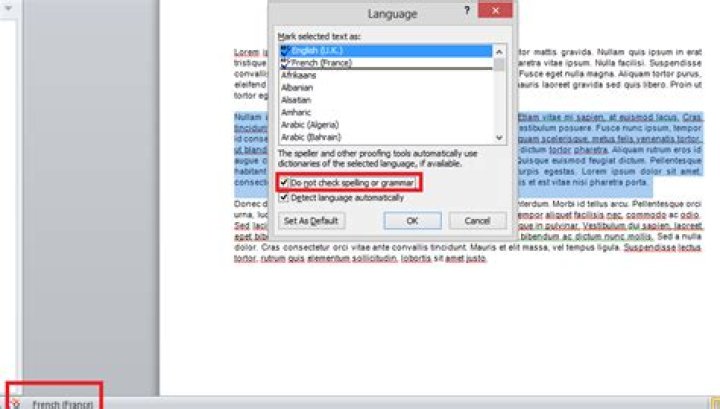 Word: Disable spell checker for a paragraph?