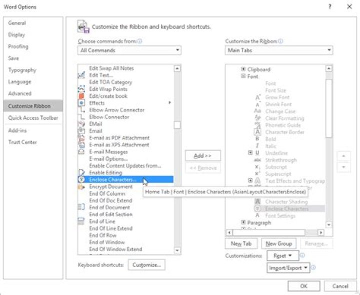 Word enclose characters feature